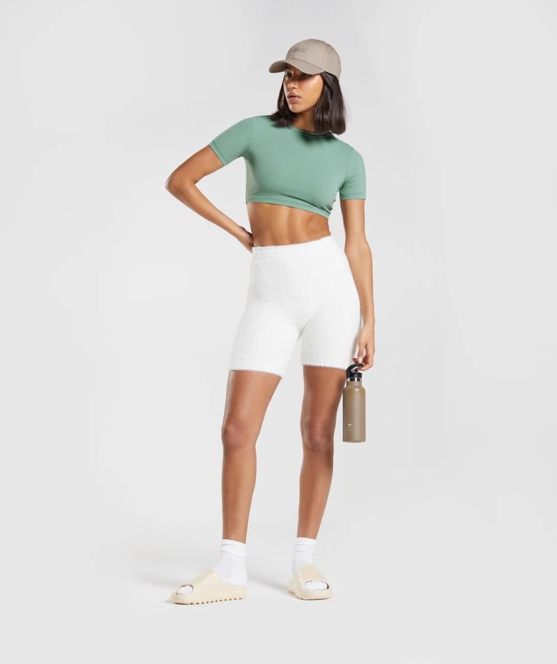 Women's Gymshark Whitney Short Sleeve Cropped Tops Green | NZ 4OZSKQ